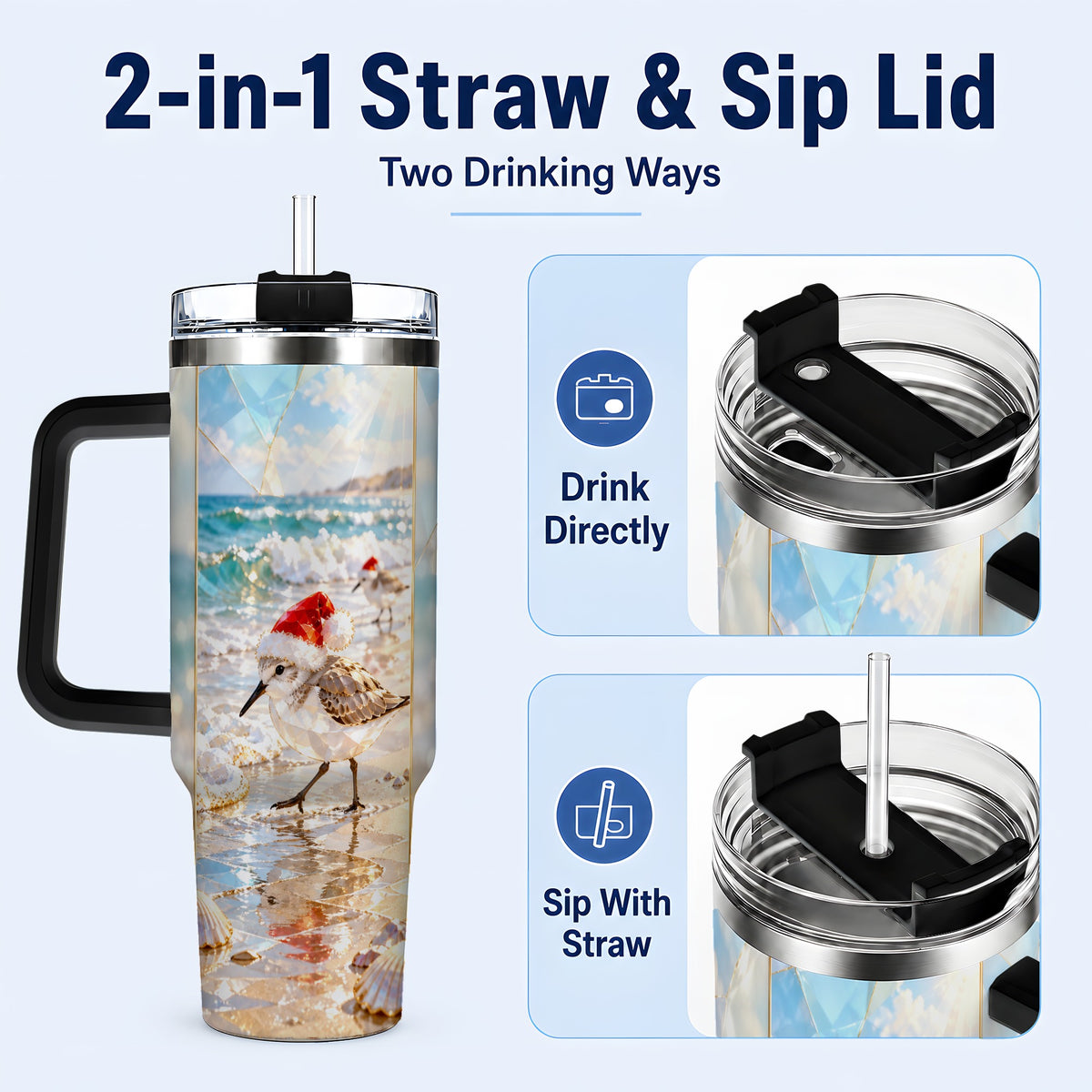 #pl[40oz|Black] Christmas Shorebird Tumbler 40oz, Beach Tumbler, Stainless Steel Travel Cup