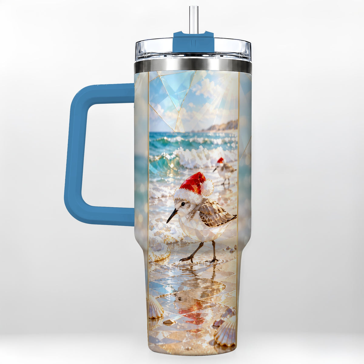 #pl[40oz|Blue] Christmas Shorebird Tumbler 40oz, Beach Tumbler, Stainless Steel Travel Cup