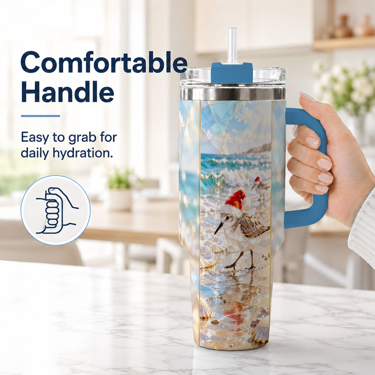 #pl[40oz|Blue] Christmas Shorebird Tumbler 40oz, Beach Tumbler, Stainless Steel Travel Cup