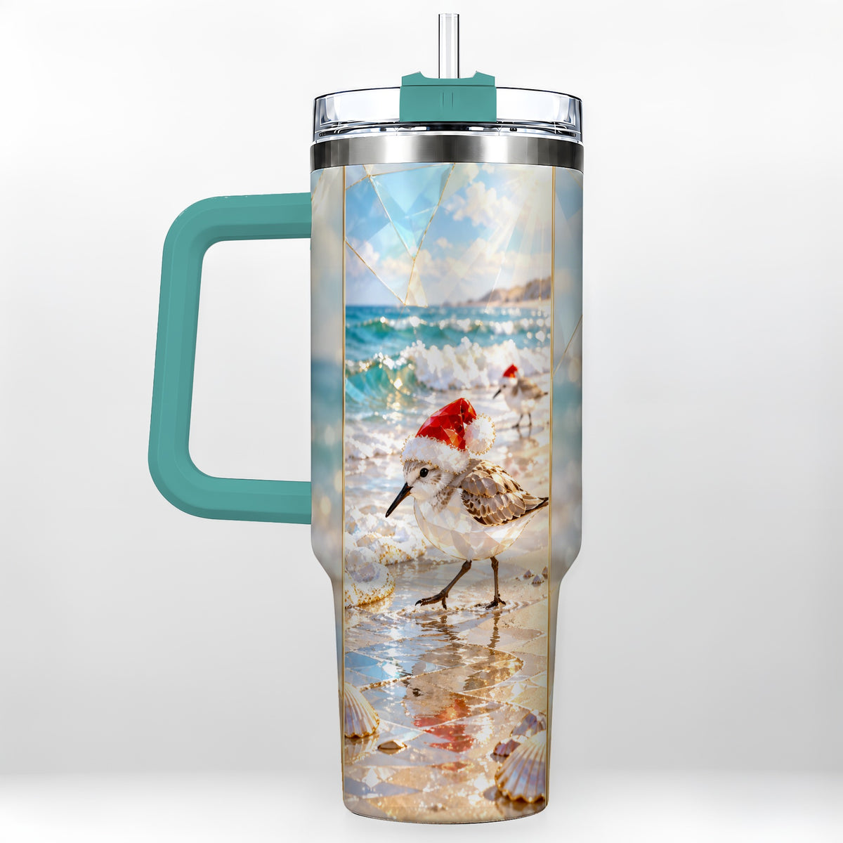 #pl[40oz|Green] Christmas Shorebird Tumbler 40oz, Beach Tumbler, Stainless Steel Travel Cup