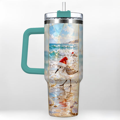 #pl[40oz|Green] Christmas Shorebird Tumbler 40oz, Beach Tumbler, Stainless Steel Travel Cup