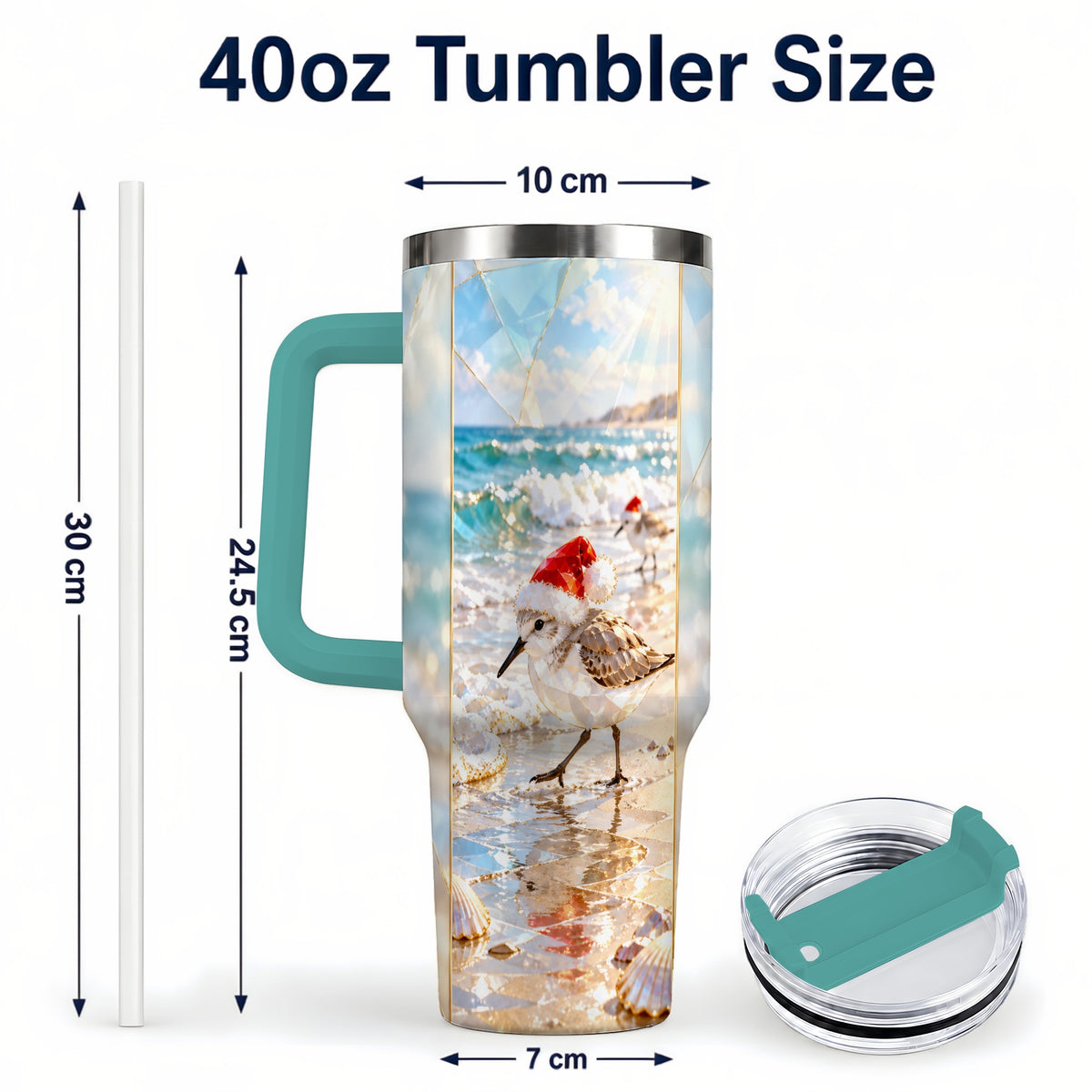 #pl[40oz|Green] Christmas Shorebird Tumbler 40oz, Beach Tumbler, Stainless Steel Travel Cup