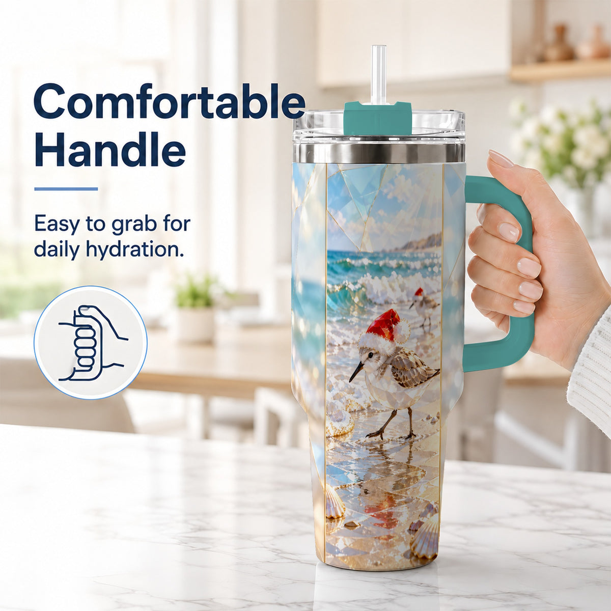 #pl[40oz|Green] Christmas Shorebird Tumbler 40oz, Beach Tumbler, Stainless Steel Travel Cup