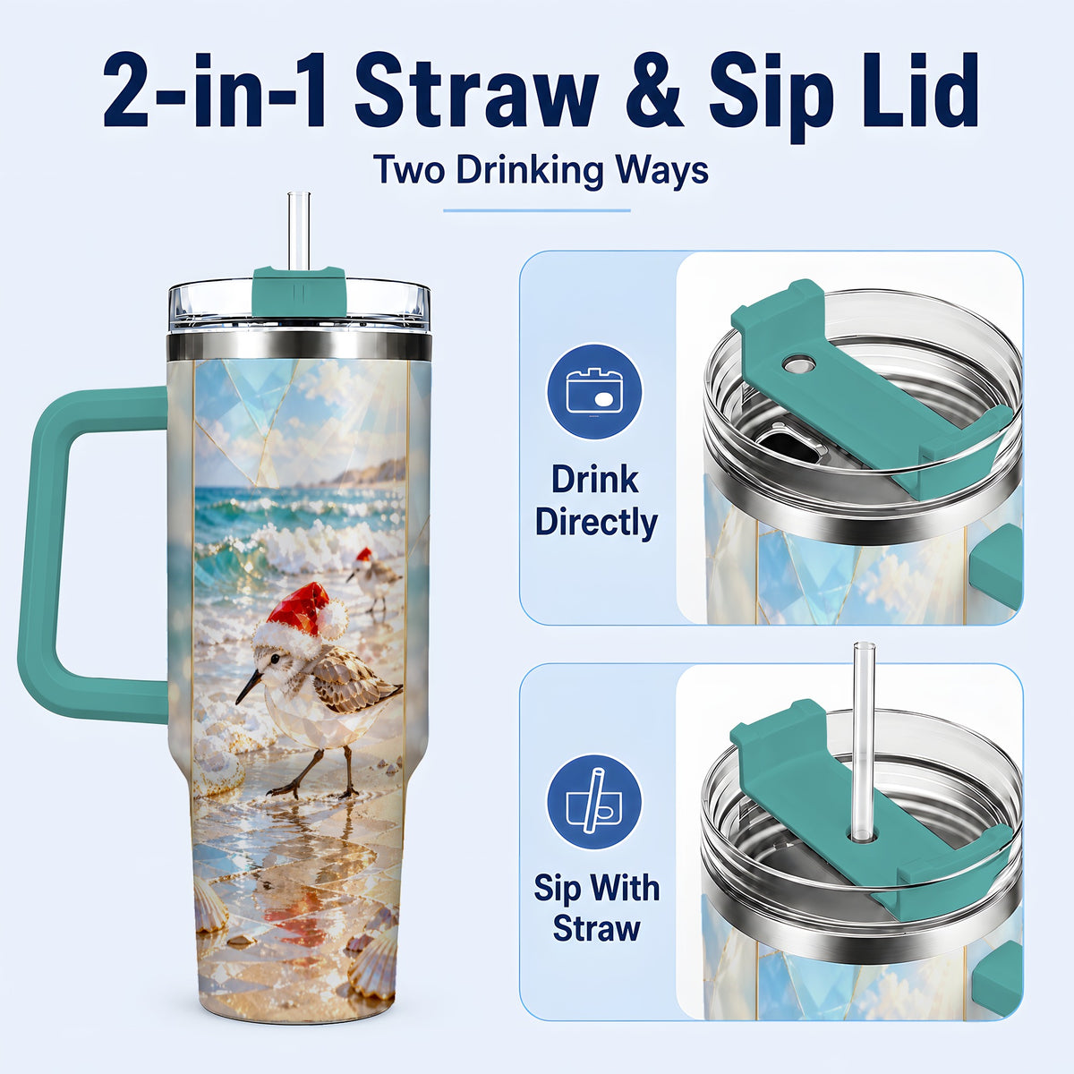 #pl[40oz|Green] Christmas Shorebird Tumbler 40oz, Beach Tumbler, Stainless Steel Travel Cup