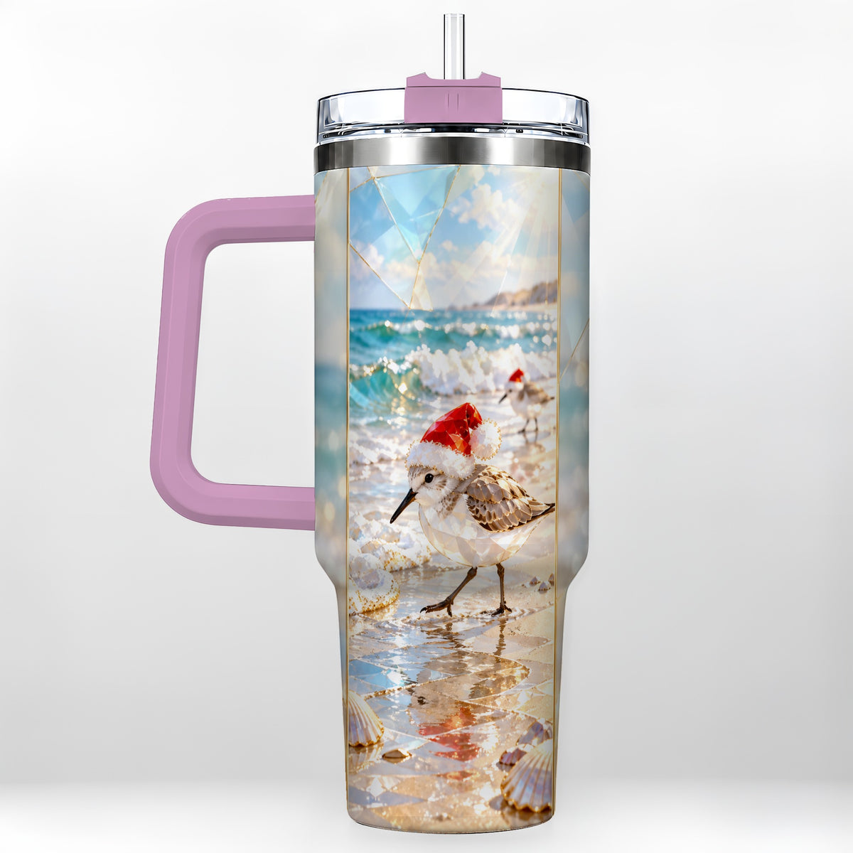 #pl[40oz|Pink] Christmas Shorebird Tumbler 40oz, Beach Tumbler, Stainless Steel Travel Cup
