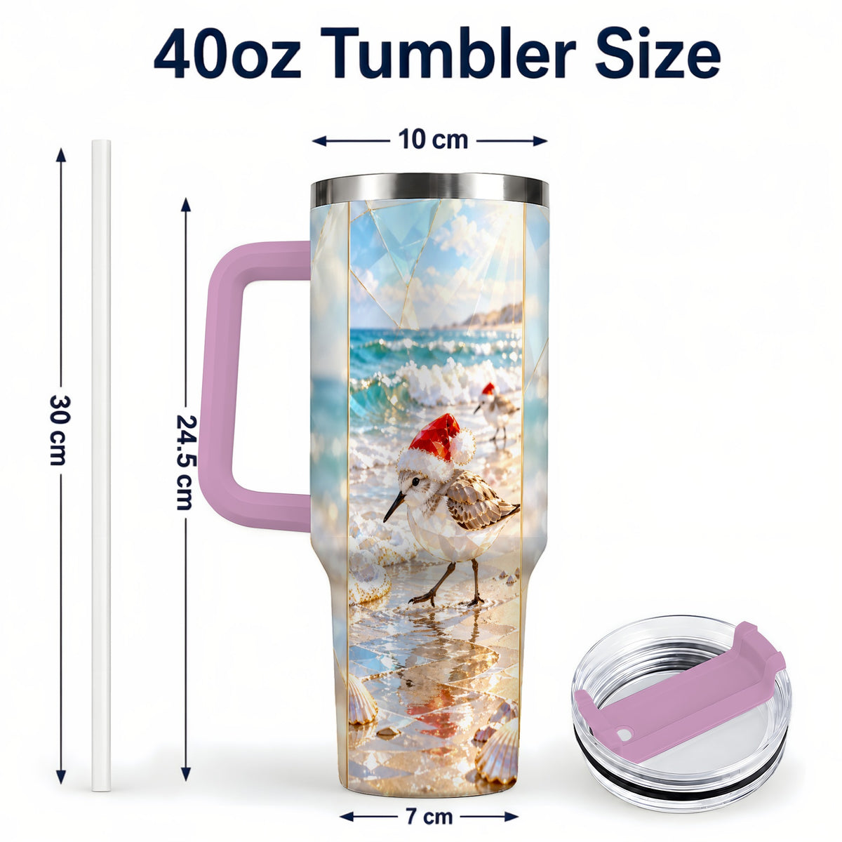 #pl[40oz|Pink] Christmas Shorebird Tumbler 40oz, Beach Tumbler, Stainless Steel Travel Cup