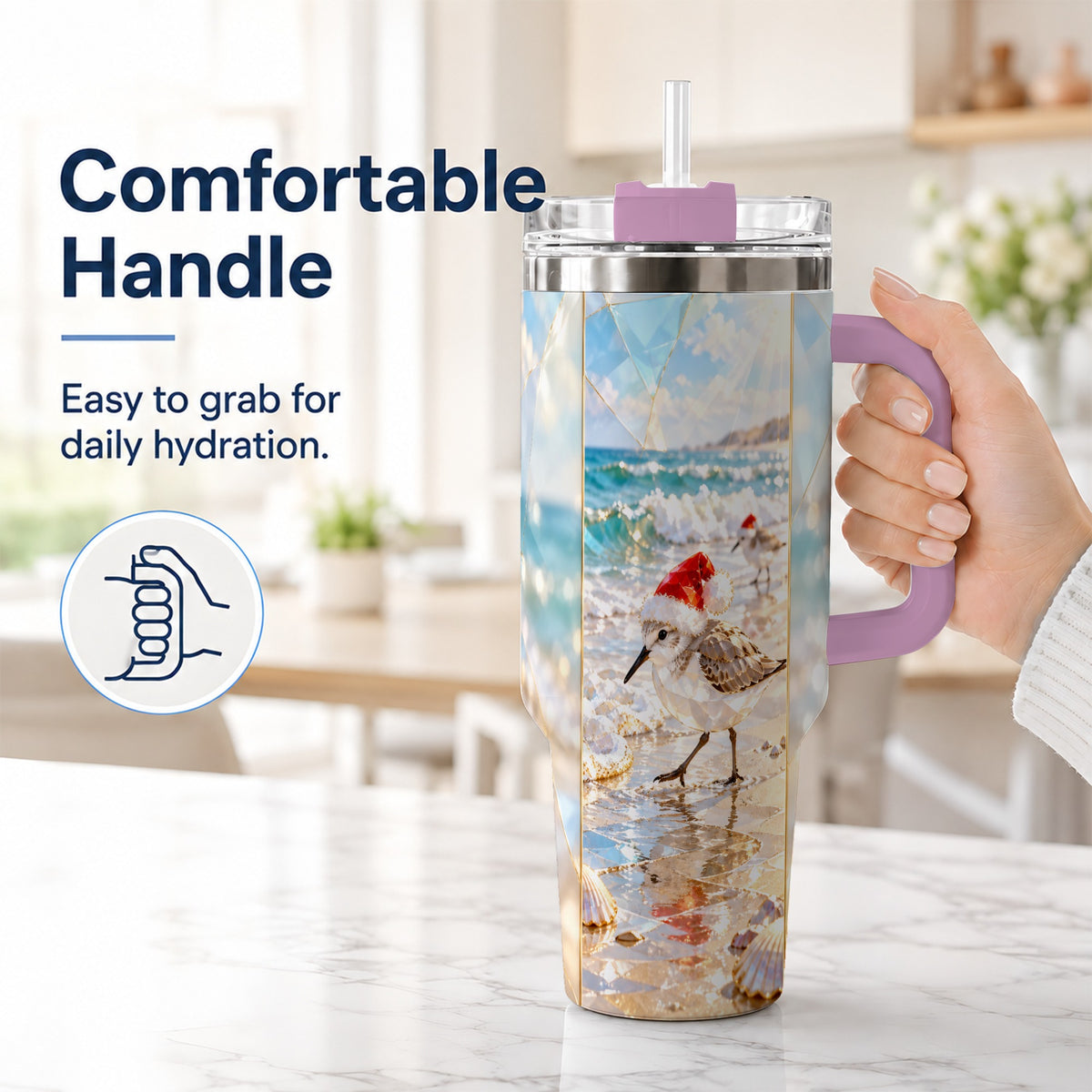 #pl[40oz|Pink] Christmas Shorebird Tumbler 40oz, Beach Tumbler, Stainless Steel Travel Cup
