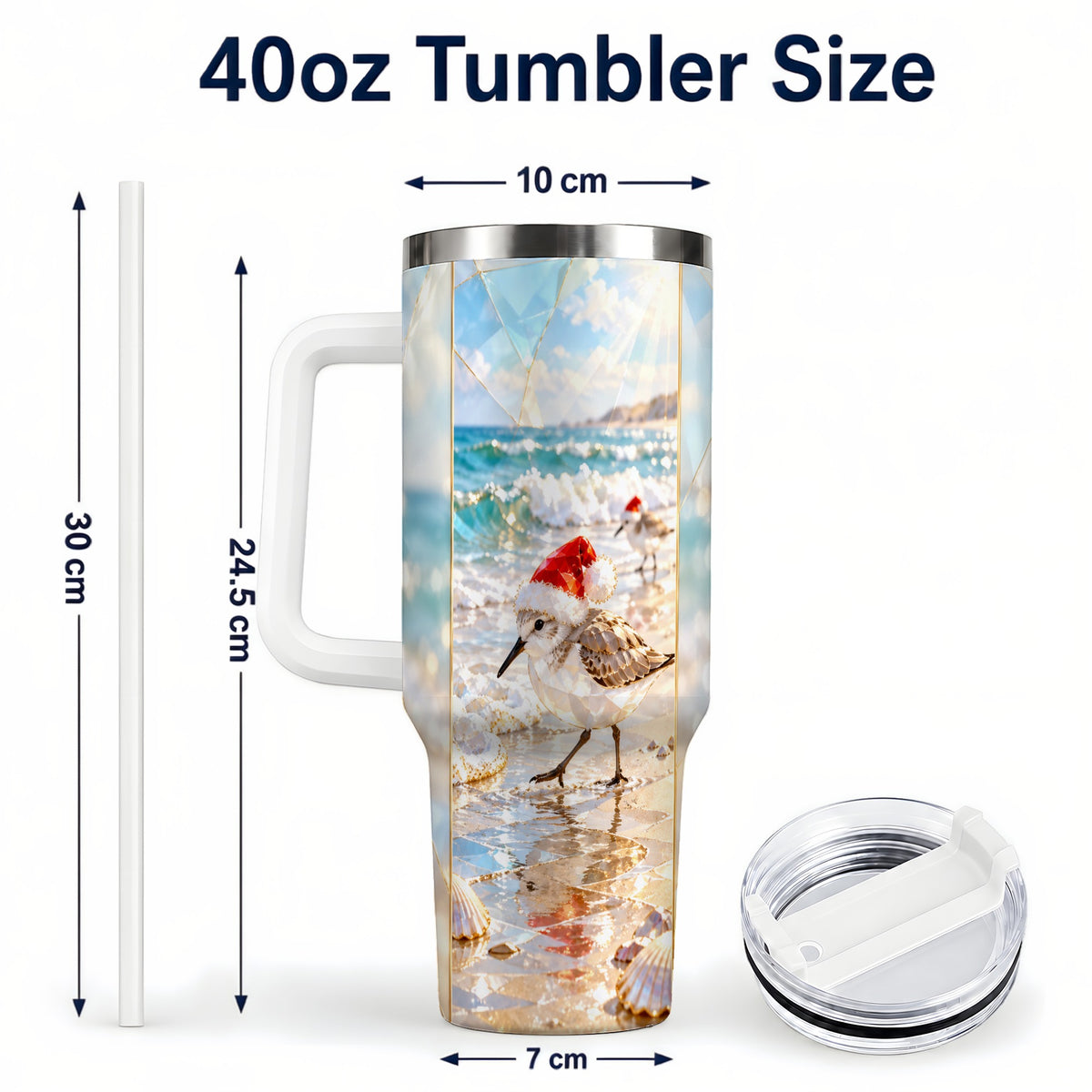 #pl[40oz|White] Christmas Shorebird Tumbler 40oz, Beach Tumbler, Stainless Steel Travel Cup