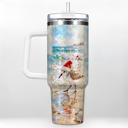Christmas Shorebird Tumbler 40oz, Beach Tumbler, Stainless Steel Travel Cup