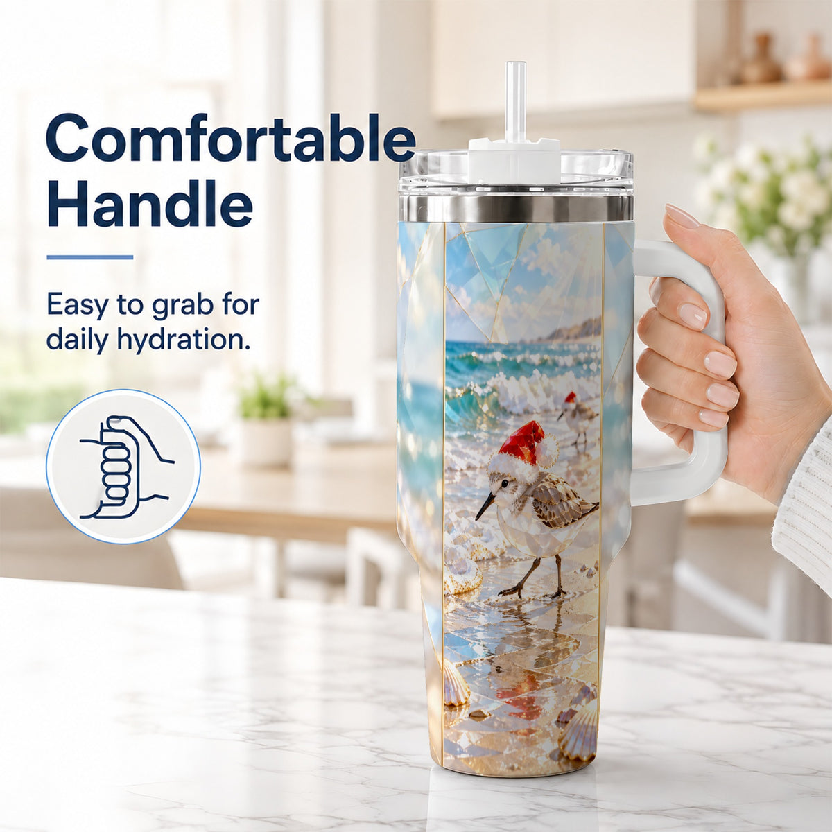 #pl[40oz|White] Christmas Shorebird Tumbler 40oz, Beach Tumbler, Stainless Steel Travel Cup