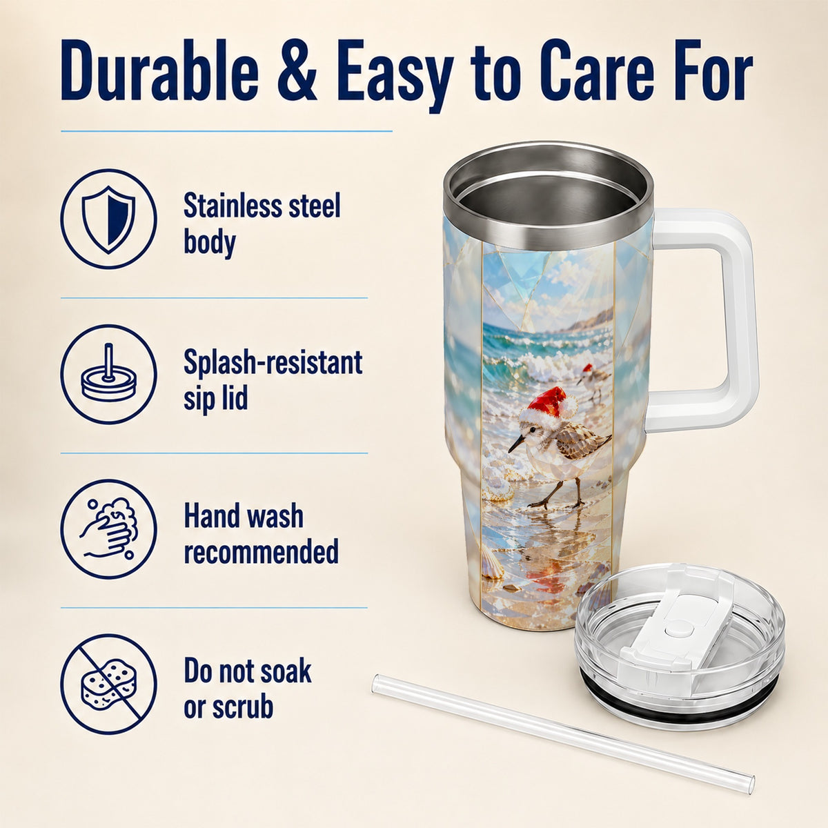 Christmas Shorebird Tumbler 40oz, Beach Tumbler, Stainless Steel Travel Cup