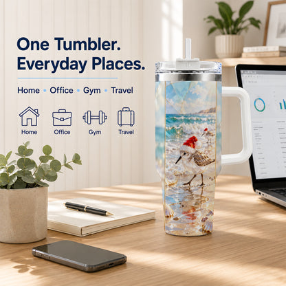 Christmas Shorebird Tumbler 40oz, Beach Tumbler, Stainless Steel Travel Cup