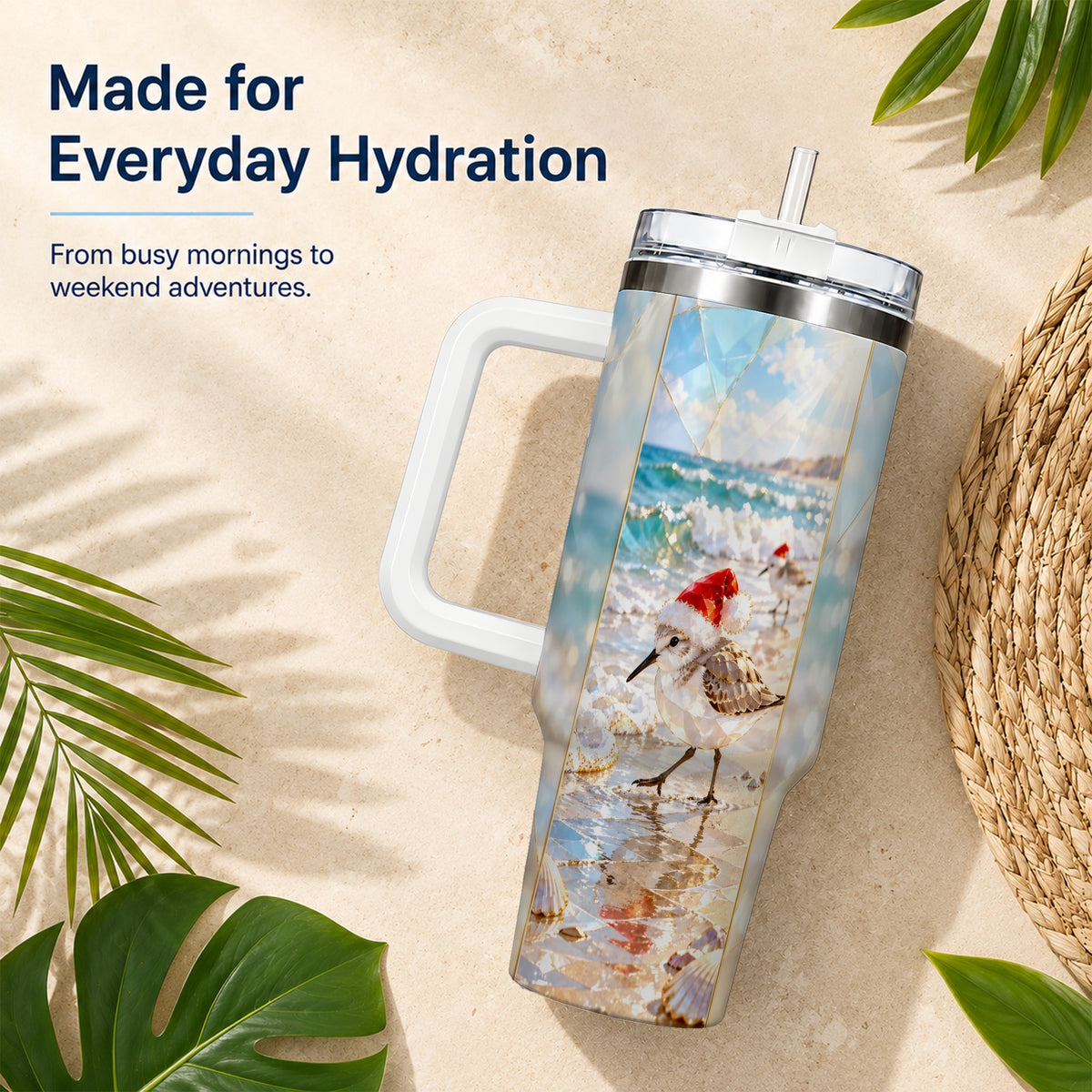 Christmas Shorebird Tumbler 40oz, Beach Tumbler, Stainless Steel Travel Cup