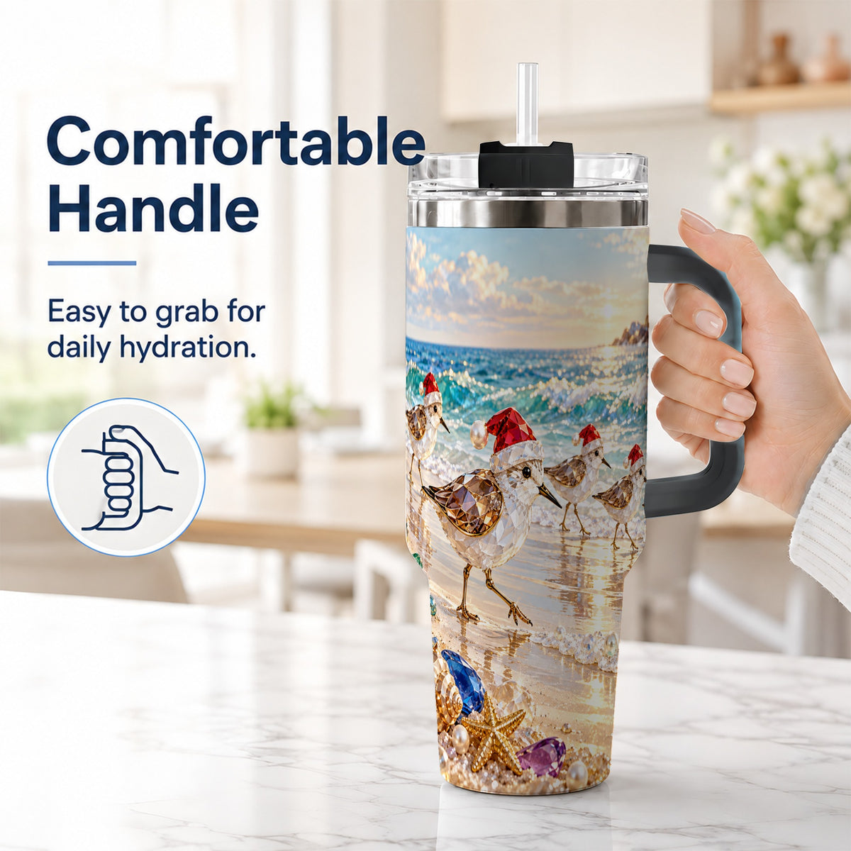 #pl[40oz|Black] Holiday Shorebird Tumbler 40oz, Seaside Tumbler, Stainless Steel Travel Cup