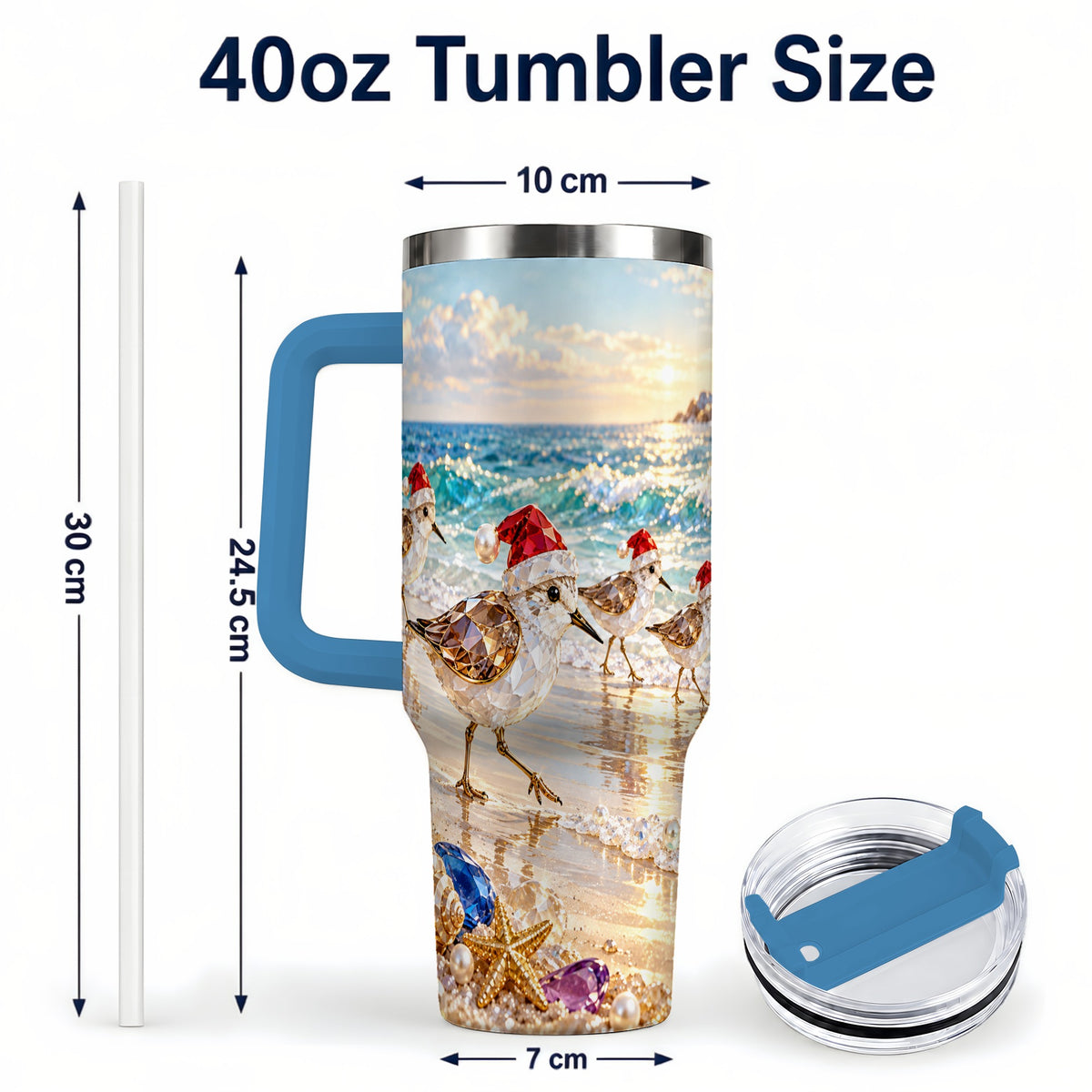 #pl[40oz|Blue] Holiday Shorebird Tumbler 40oz, Seaside Tumbler, Stainless Steel Travel Cup