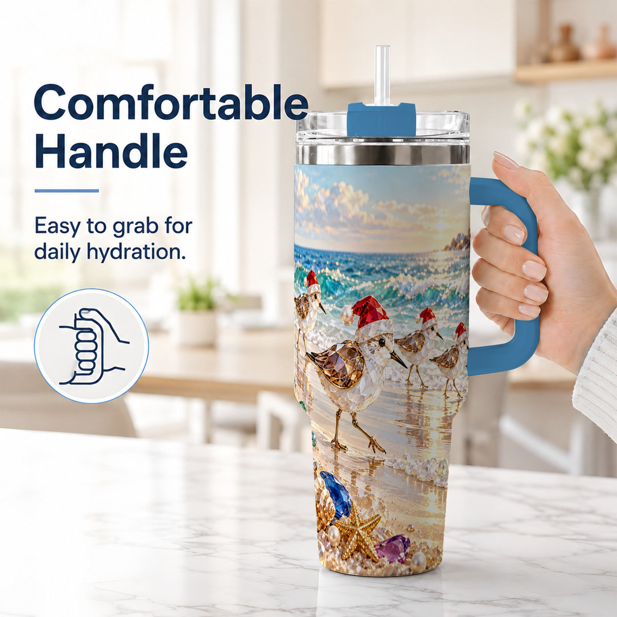 #pl[40oz|Blue] Holiday Shorebird Tumbler 40oz, Seaside Tumbler, Stainless Steel Travel Cup