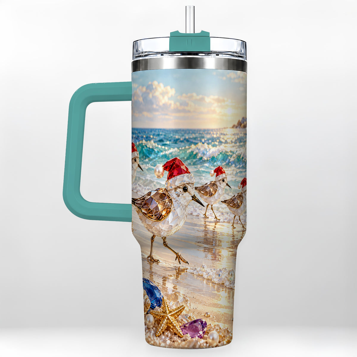 #pl[40oz|Green] Holiday Shorebird Tumbler 40oz, Seaside Tumbler, Stainless Steel Travel Cup