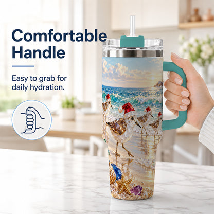 #pl[40oz|Green] Holiday Shorebird Tumbler 40oz, Seaside Tumbler, Stainless Steel Travel Cup