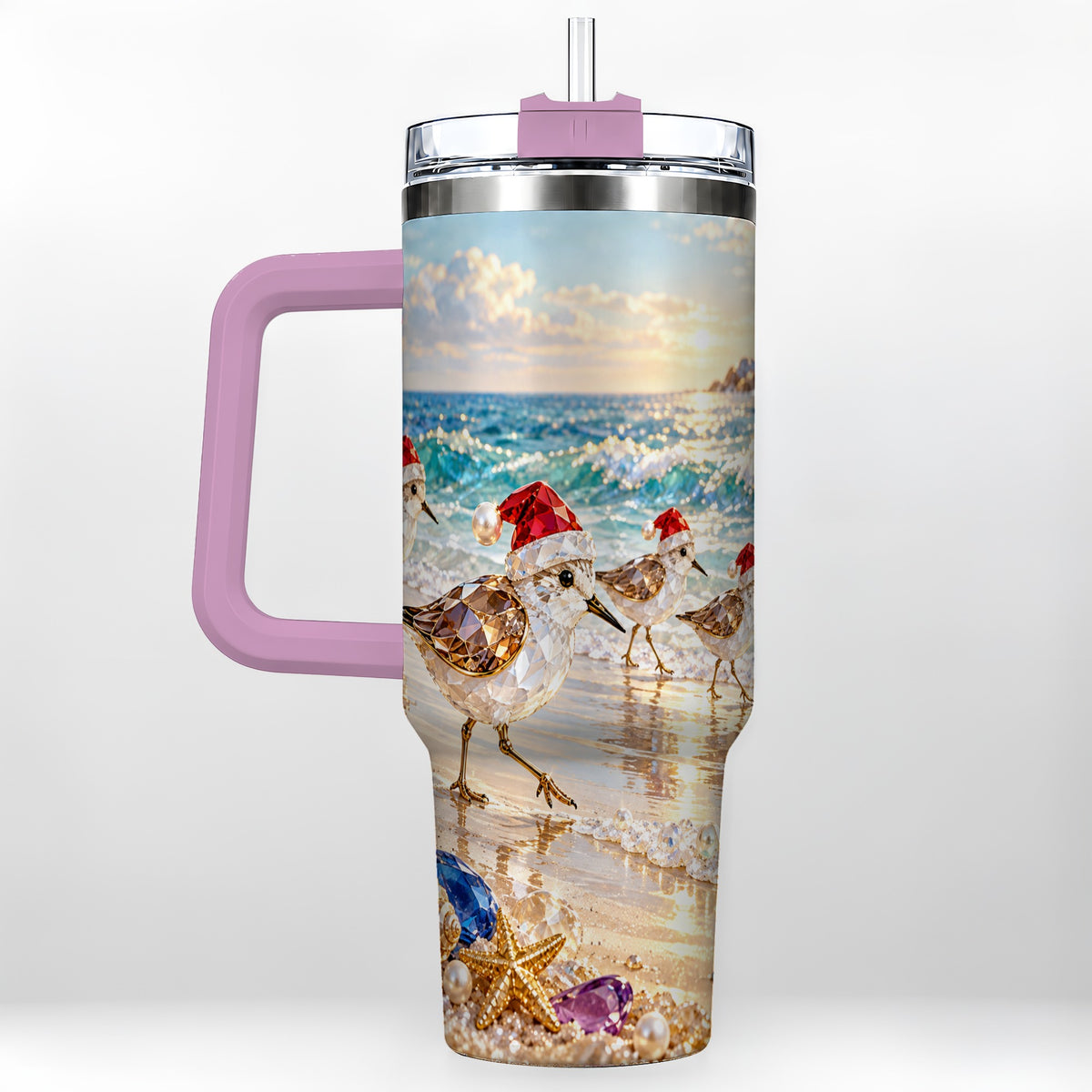 #pl[40oz|Pink] Holiday Shorebird Tumbler 40oz, Seaside Tumbler, Stainless Steel Travel Cup