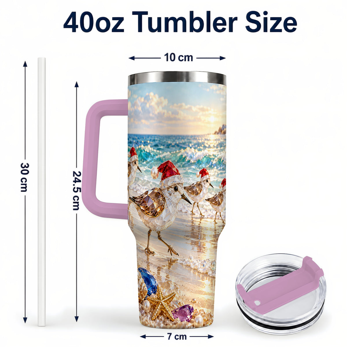 #pl[40oz|Pink] Holiday Shorebird Tumbler 40oz, Seaside Tumbler, Stainless Steel Travel Cup