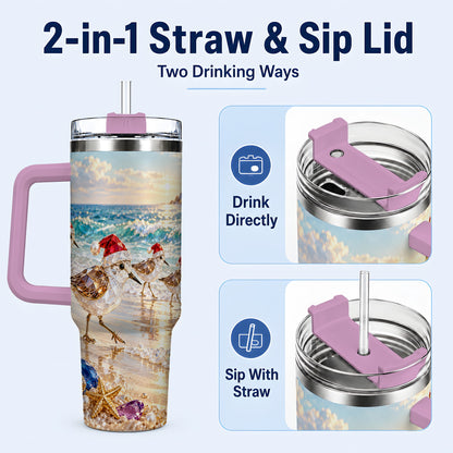 #pl[40oz|Pink] Holiday Shorebird Tumbler 40oz, Seaside Tumbler, Stainless Steel Travel Cup