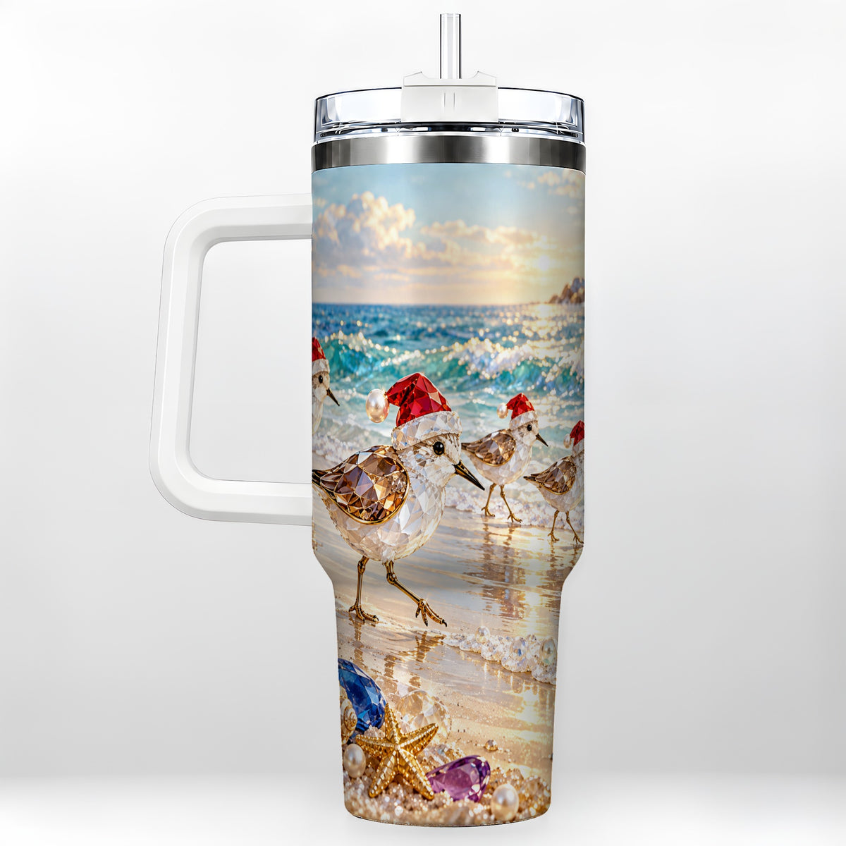 Holiday Shorebird Tumbler 40oz, Seaside Tumbler, Stainless Steel Travel Cup