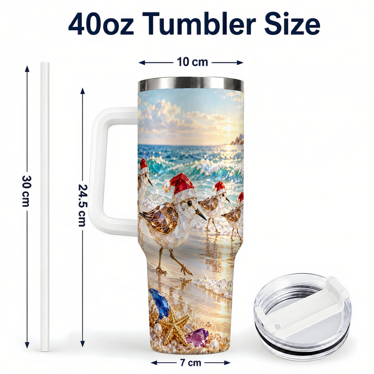 #pl[40oz|White] Holiday Shorebird Tumbler 40oz, Seaside Tumbler, Stainless Steel Travel Cup