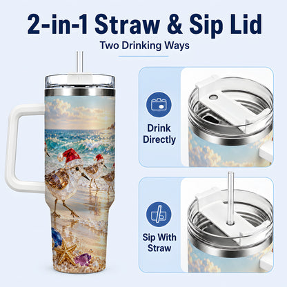 #pl[40oz|White] Holiday Shorebird Tumbler 40oz, Seaside Tumbler, Stainless Steel Travel Cup