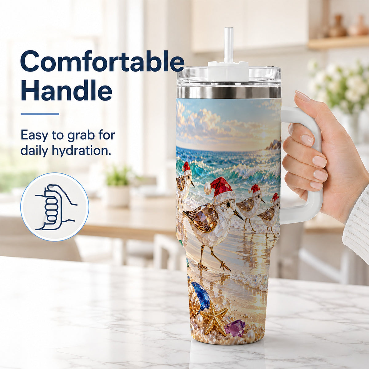 #pl[40oz|White] Holiday Shorebird Tumbler 40oz, Seaside Tumbler, Stainless Steel Travel Cup