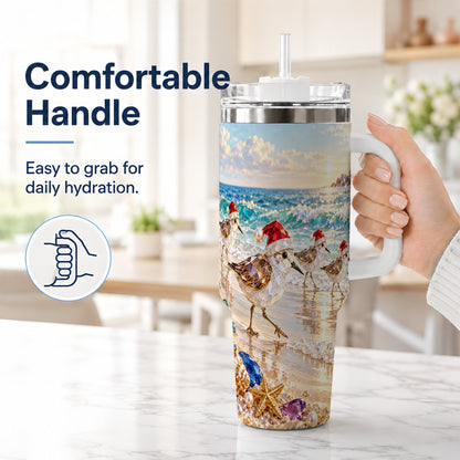 #pl[40oz|White] Holiday Shorebird Tumbler 40oz, Seaside Tumbler, Stainless Steel Travel Cup
