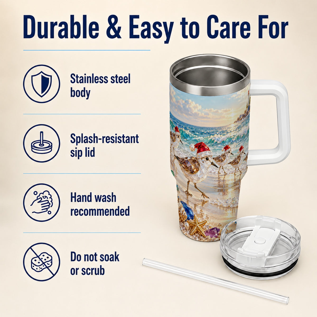 Holiday Shorebird Tumbler 40oz, Seaside Tumbler, Stainless Steel Travel Cup