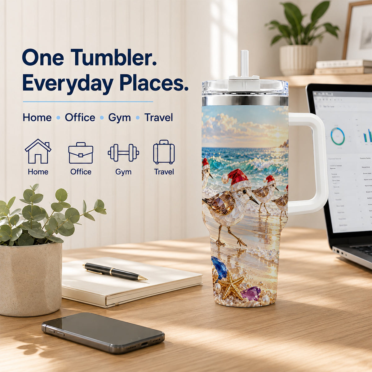 Holiday Shorebird Tumbler 40oz, Seaside Tumbler, Stainless Steel Travel Cup