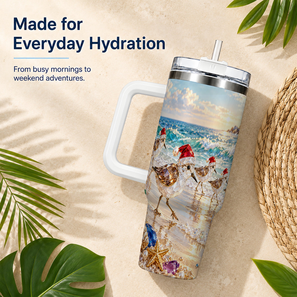 Holiday Shorebird Tumbler 40oz, Seaside Tumbler, Stainless Steel Travel Cup