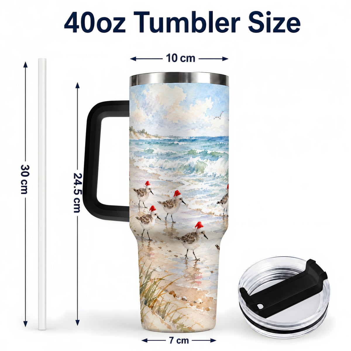 #pl[40oz|Black] Santa Bird Tumbler 40oz, Shorebird Tumbler, Stainless Steel Travel Cup