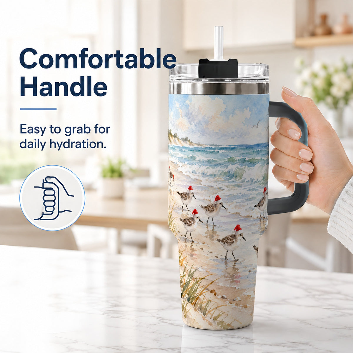 #pl[40oz|Black] Santa Bird Tumbler 40oz, Shorebird Tumbler, Stainless Steel Travel Cup