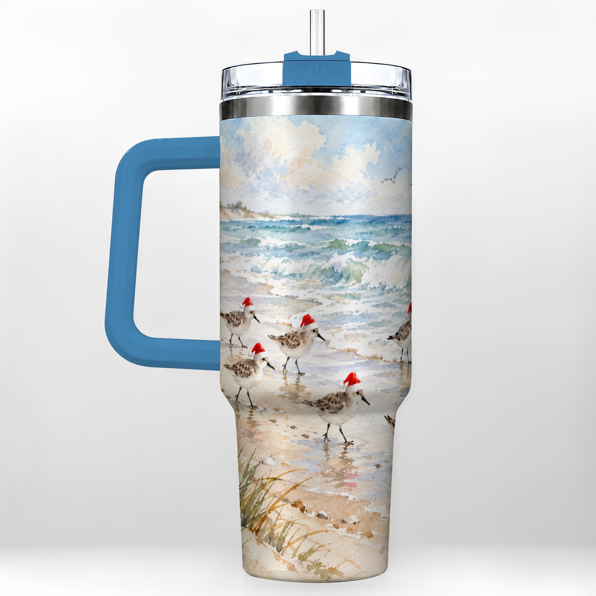 #pl[40oz|Blue] Santa Bird Tumbler 40oz, Shorebird Tumbler, Stainless Steel Travel Cup