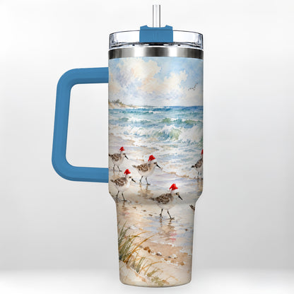 #pl[40oz|Blue] Santa Bird Tumbler 40oz, Shorebird Tumbler, Stainless Steel Travel Cup