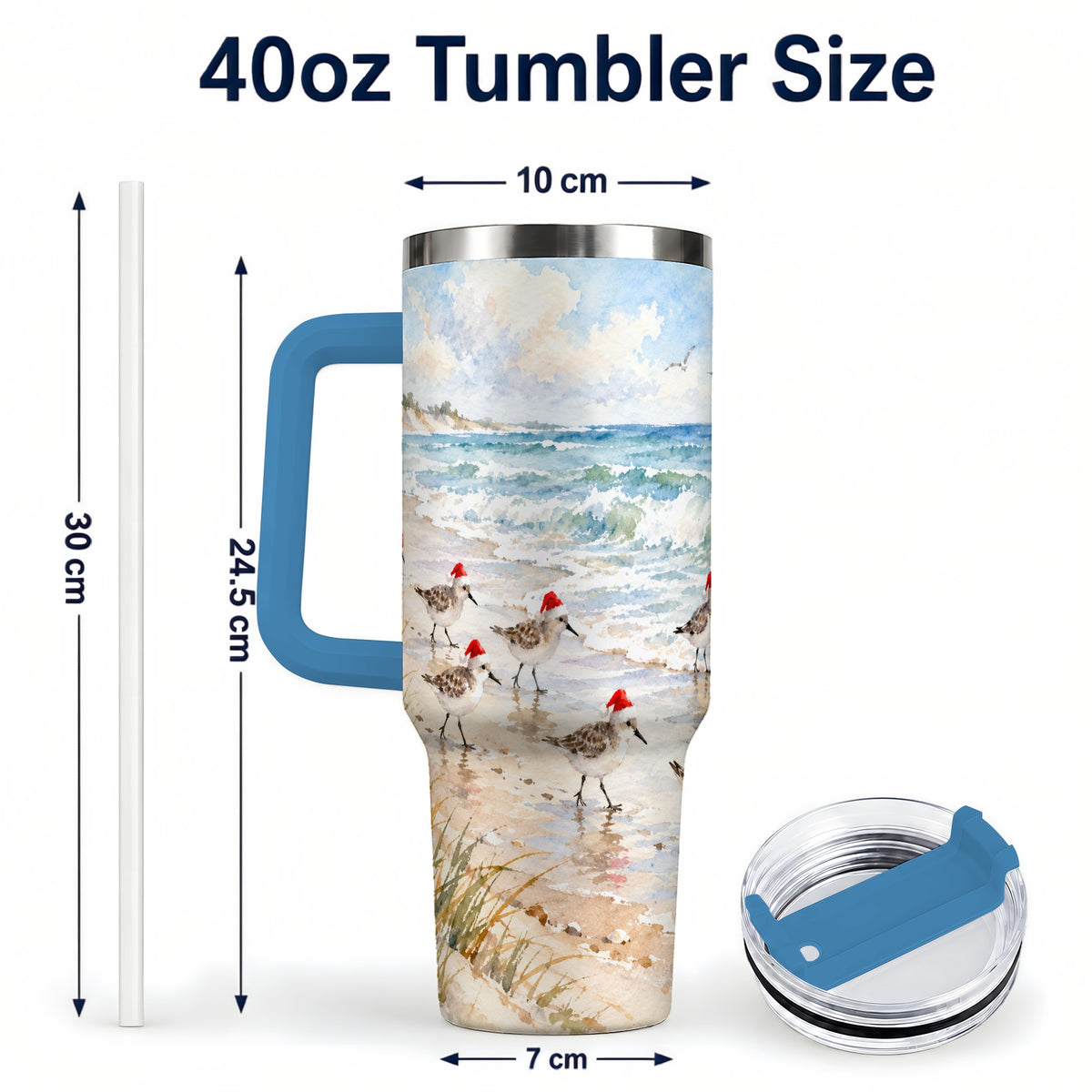 #pl[40oz|Blue] Santa Bird Tumbler 40oz, Shorebird Tumbler, Stainless Steel Travel Cup