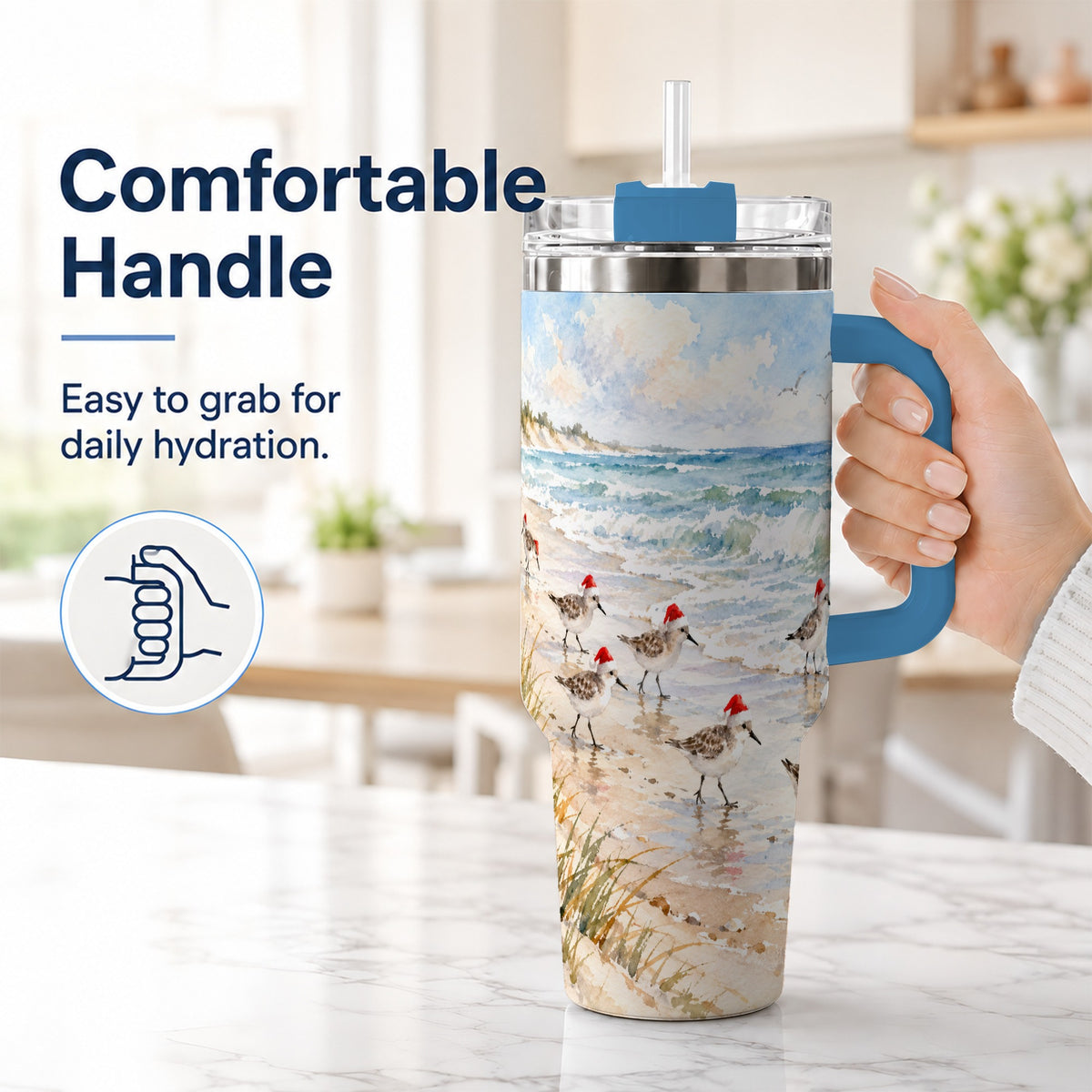 #pl[40oz|Blue] Santa Bird Tumbler 40oz, Shorebird Tumbler, Stainless Steel Travel Cup