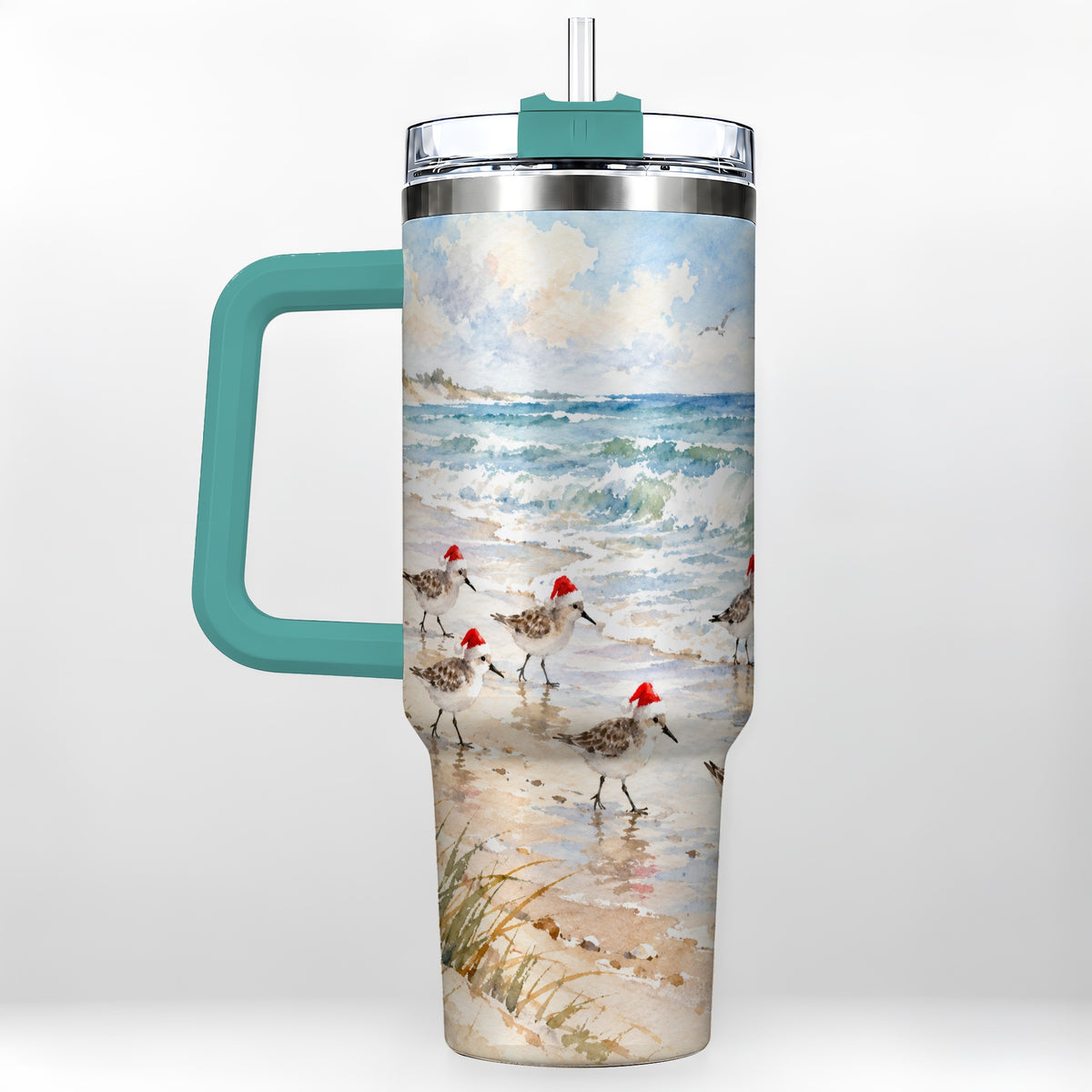 #pl[40oz|Green] Santa Bird Tumbler 40oz, Shorebird Tumbler, Stainless Steel Travel Cup