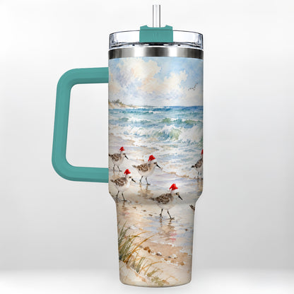 #pl[40oz|Green] Santa Bird Tumbler 40oz, Shorebird Tumbler, Stainless Steel Travel Cup