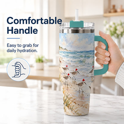 #pl[40oz|Green] Santa Bird Tumbler 40oz, Shorebird Tumbler, Stainless Steel Travel Cup