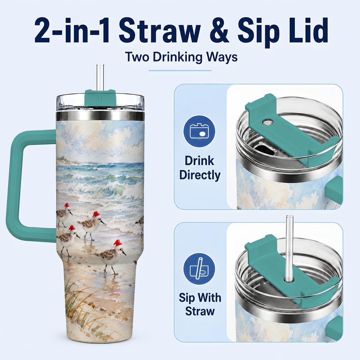#pl[40oz|Green] Santa Bird Tumbler 40oz, Shorebird Tumbler, Stainless Steel Travel Cup