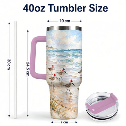 #pl[40oz|Pink] Santa Bird Tumbler 40oz, Shorebird Tumbler, Stainless Steel Travel Cup