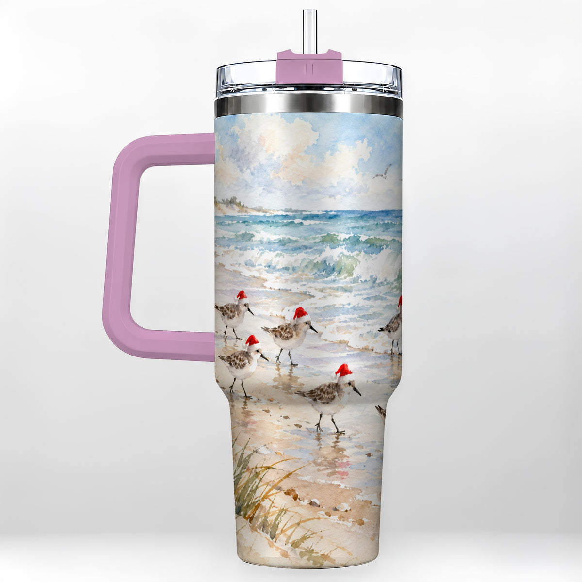 #pl[40oz|Pink] Santa Bird Tumbler 40oz, Shorebird Tumbler, Stainless Steel Travel Cup