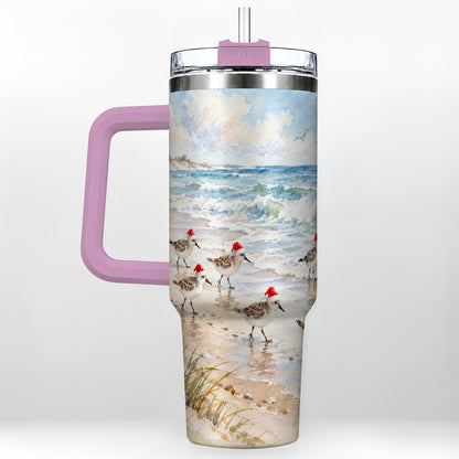 #pl[40oz|Pink] Santa Bird Tumbler 40oz, Shorebird Tumbler, Stainless Steel Travel Cup