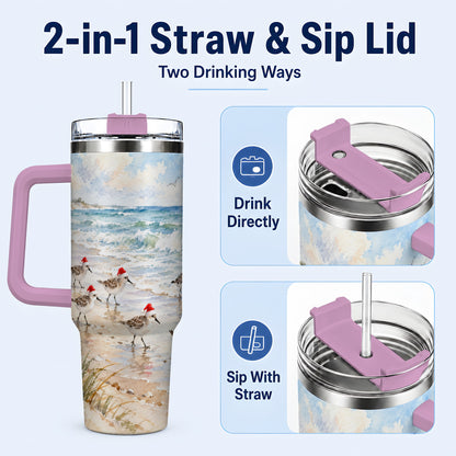 #pl[40oz|Pink] Santa Bird Tumbler 40oz, Shorebird Tumbler, Stainless Steel Travel Cup
