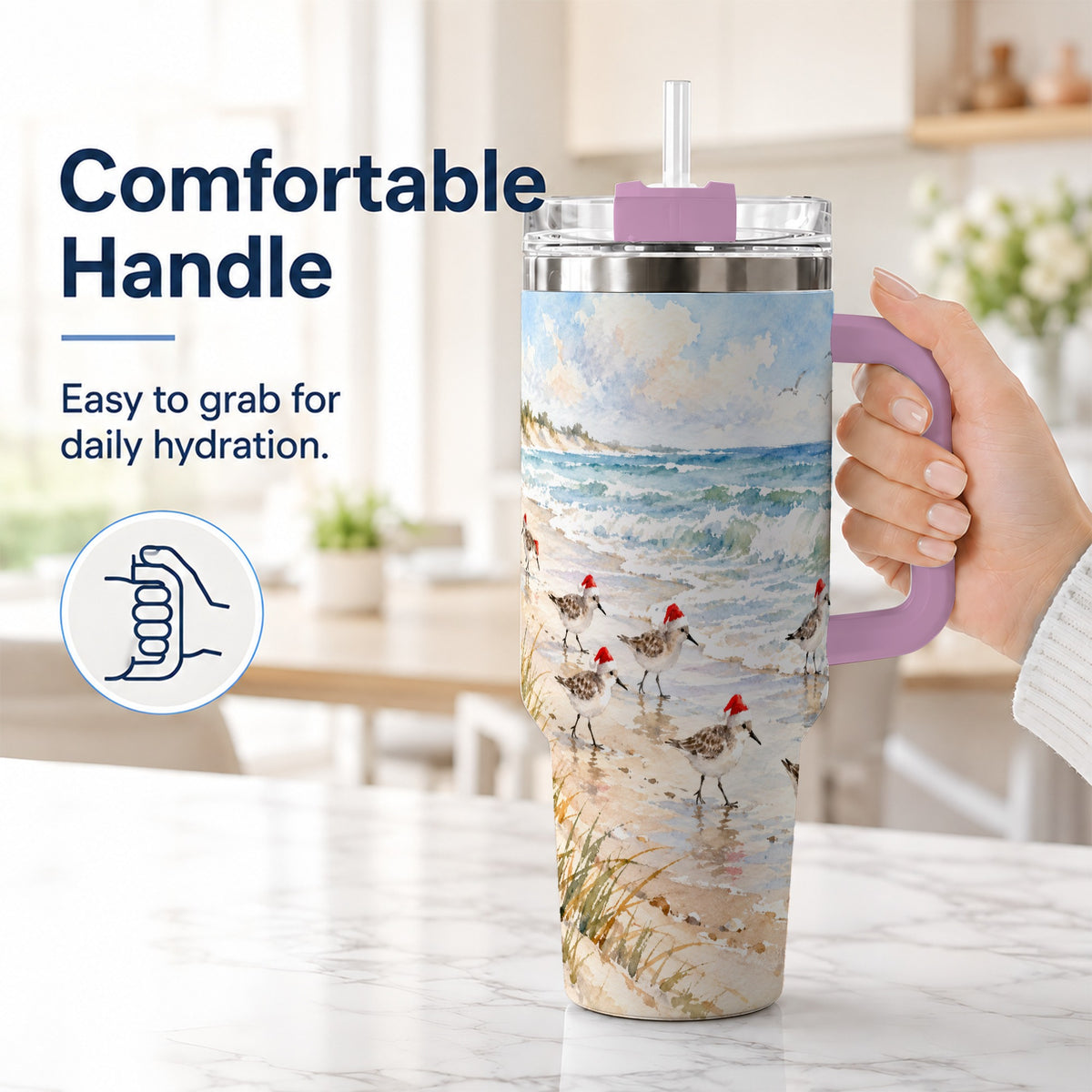#pl[40oz|Pink] Santa Bird Tumbler 40oz, Shorebird Tumbler, Stainless Steel Travel Cup
