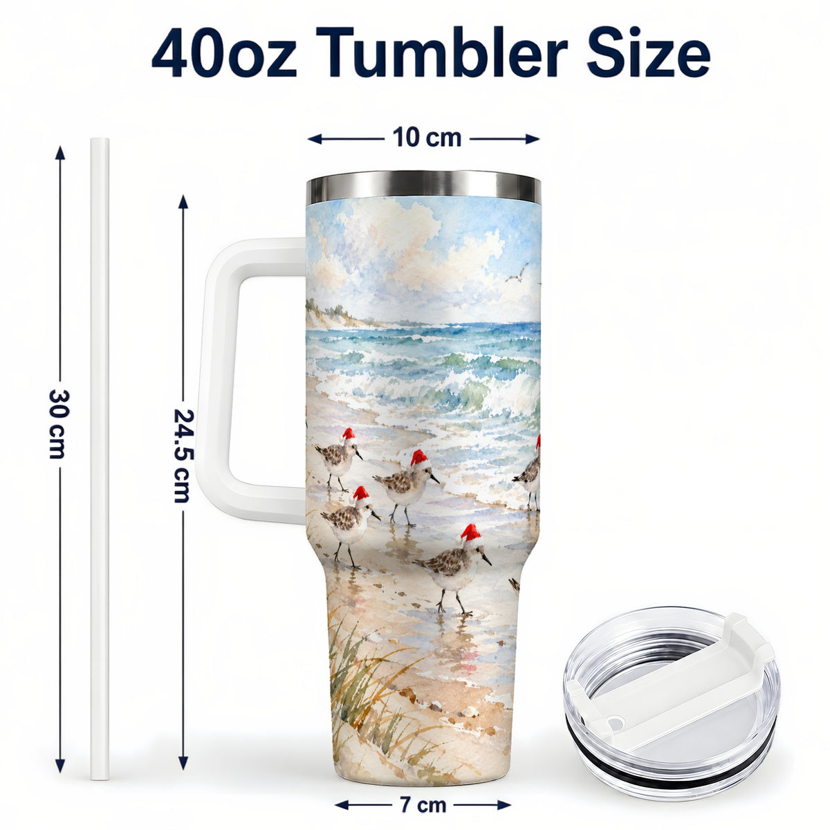 #pl[40oz|White] Santa Bird Tumbler 40oz, Shorebird Tumbler, Stainless Steel Travel Cup