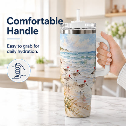 #pl[40oz|White] Santa Bird Tumbler 40oz, Shorebird Tumbler, Stainless Steel Travel Cup